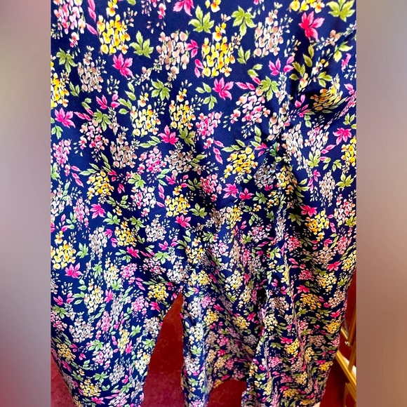 Floral print maxi dress short puff sleeves v-neckline empire waist side slits L - Picture 5 of 8